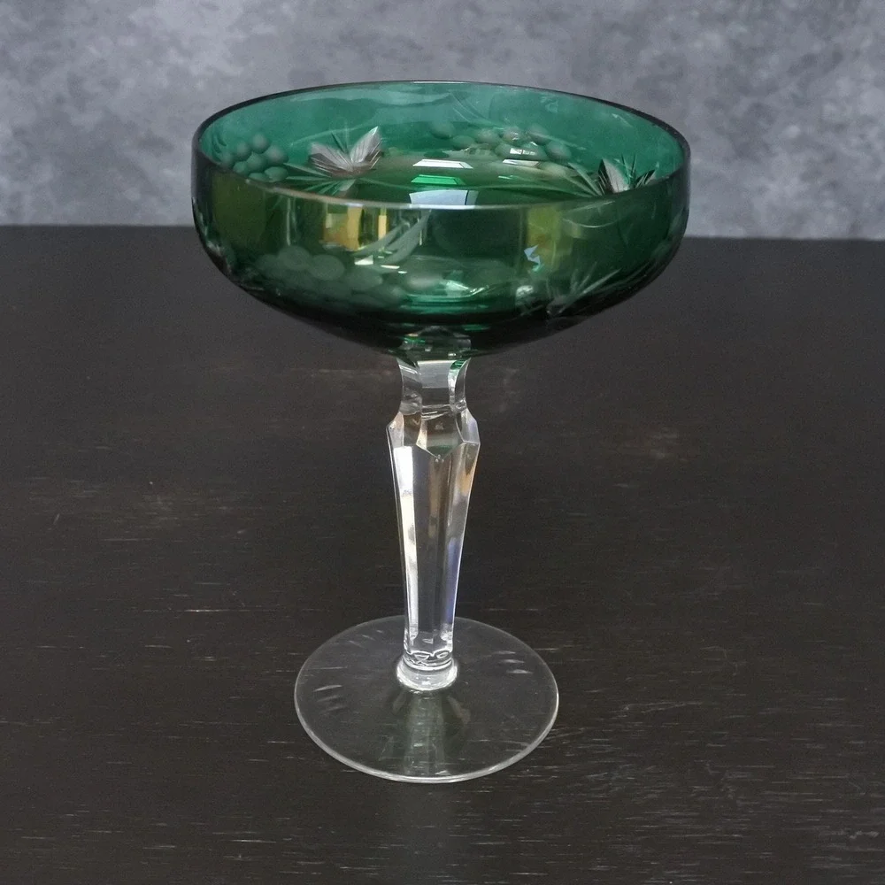 Vintage Crystal Cut To Clear Colorful Champagne Coupe Glasses Set